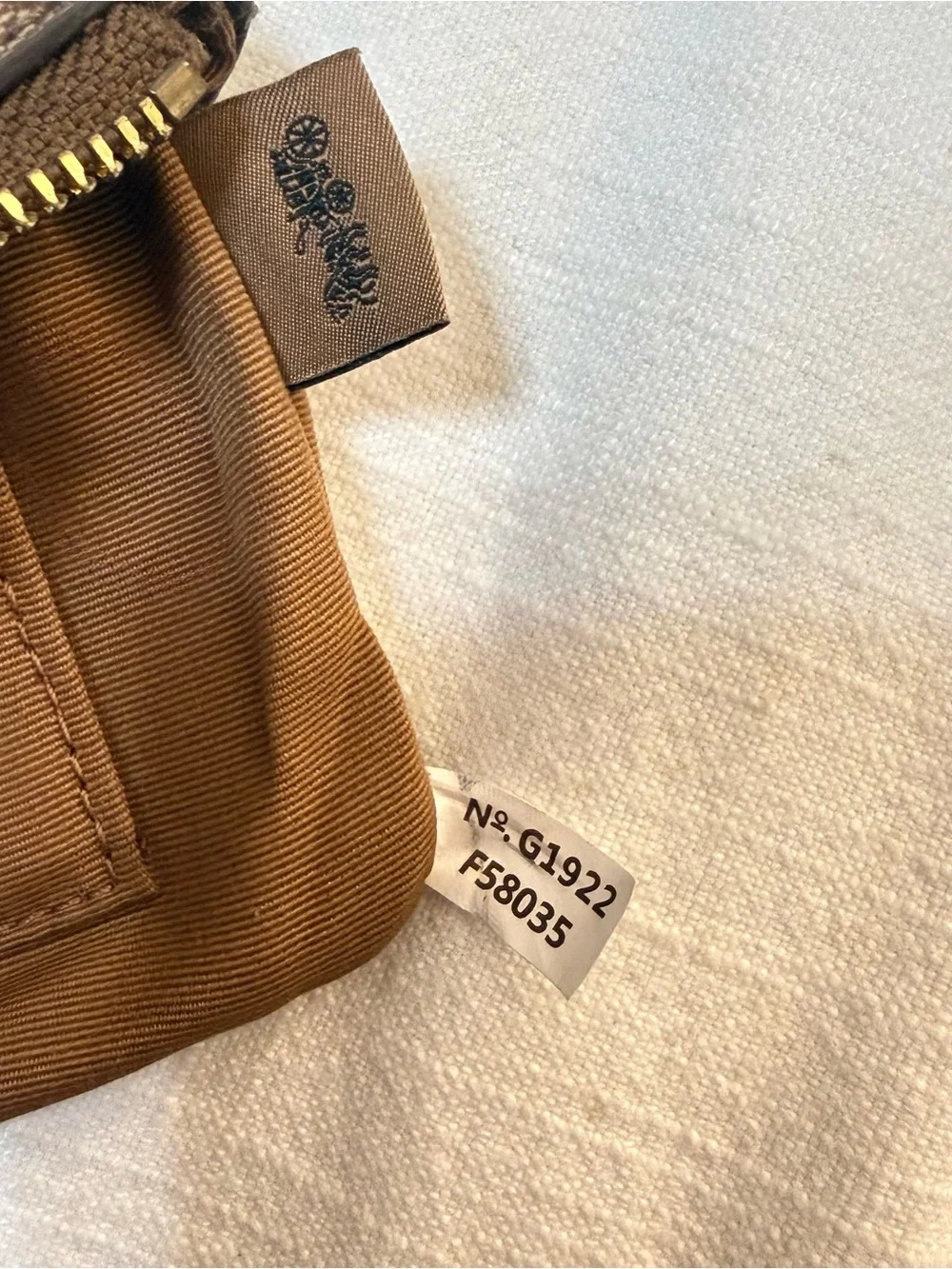 Coach Brown Signature Canvas Zip Pouch with Cream Center Stripe